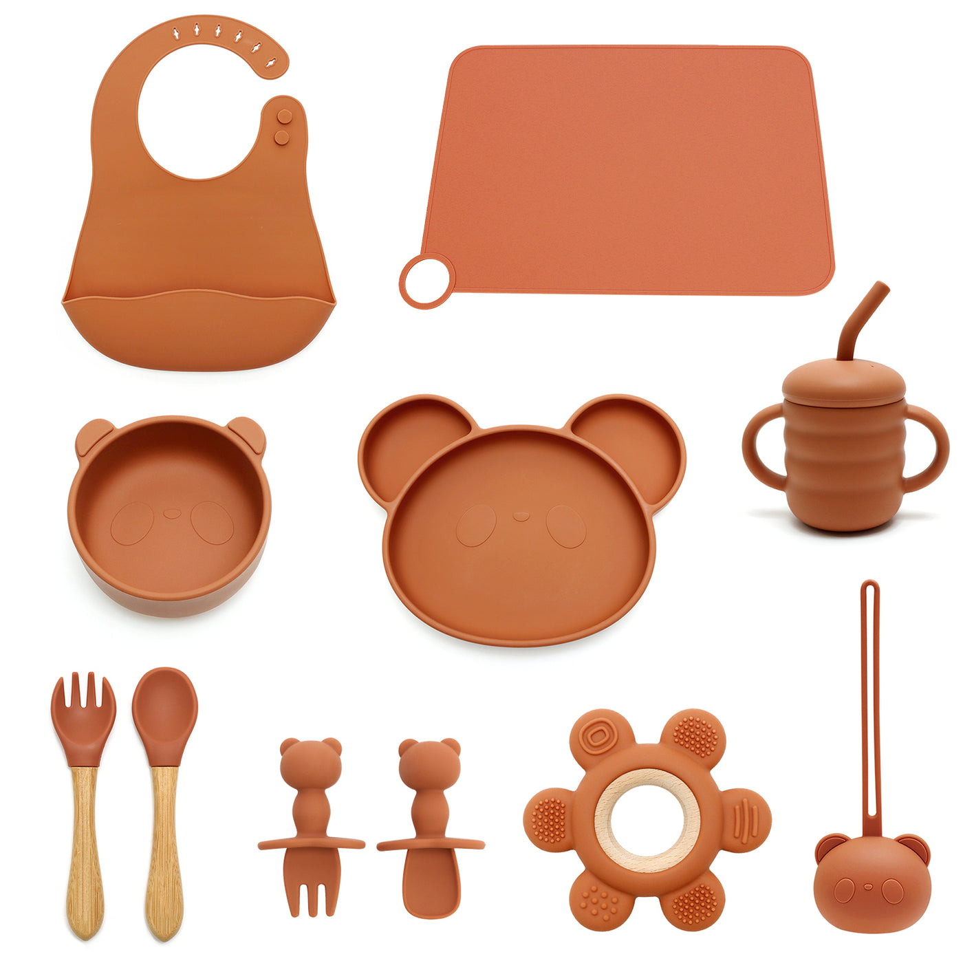 TERRACOTTA 11 PIECE SILICONE BABY AND TODDLER NON-SLIP SUCTION CUP FEEDING SET