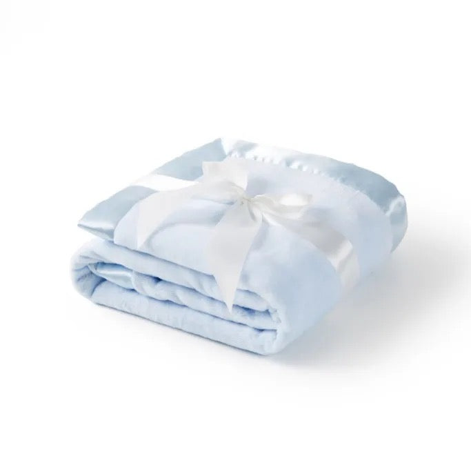LIGHT BLUE BABY BLANKET FLANNEL WITH SATIN EDGING