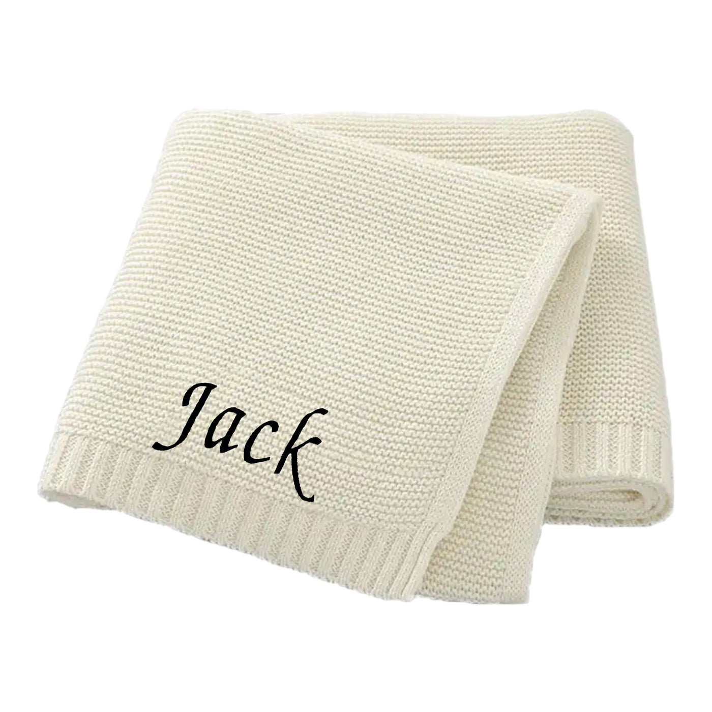 PERSONALISED BABY COTTON KNITTED BLANKET WHITE