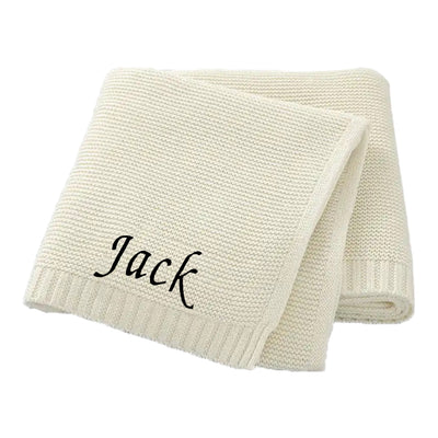 PERSONALISED BABY COTTON KNITTED BLANKET WHITE