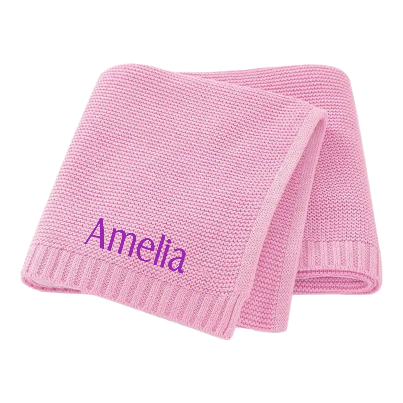 PERSONALISED BABY COTTON KNITTED BLANKET PINK