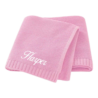 PERSONALISED BABY COTTON KNITTED BLANKET PINK