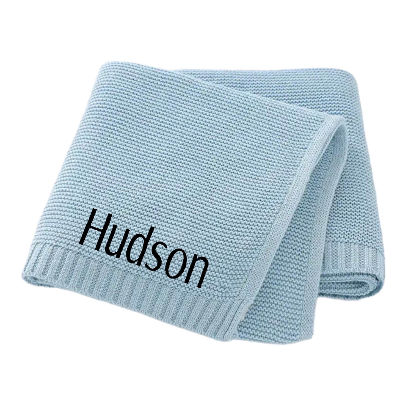 PERSONALISED BABY COTTON KNITTED BLANKET LIGHT BLUE