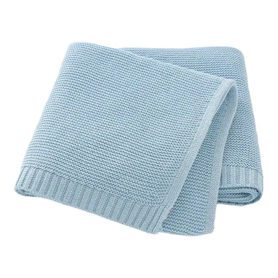 PERSONALISED BABY COTTON KNITTED BLANKET LIGHT BLUE