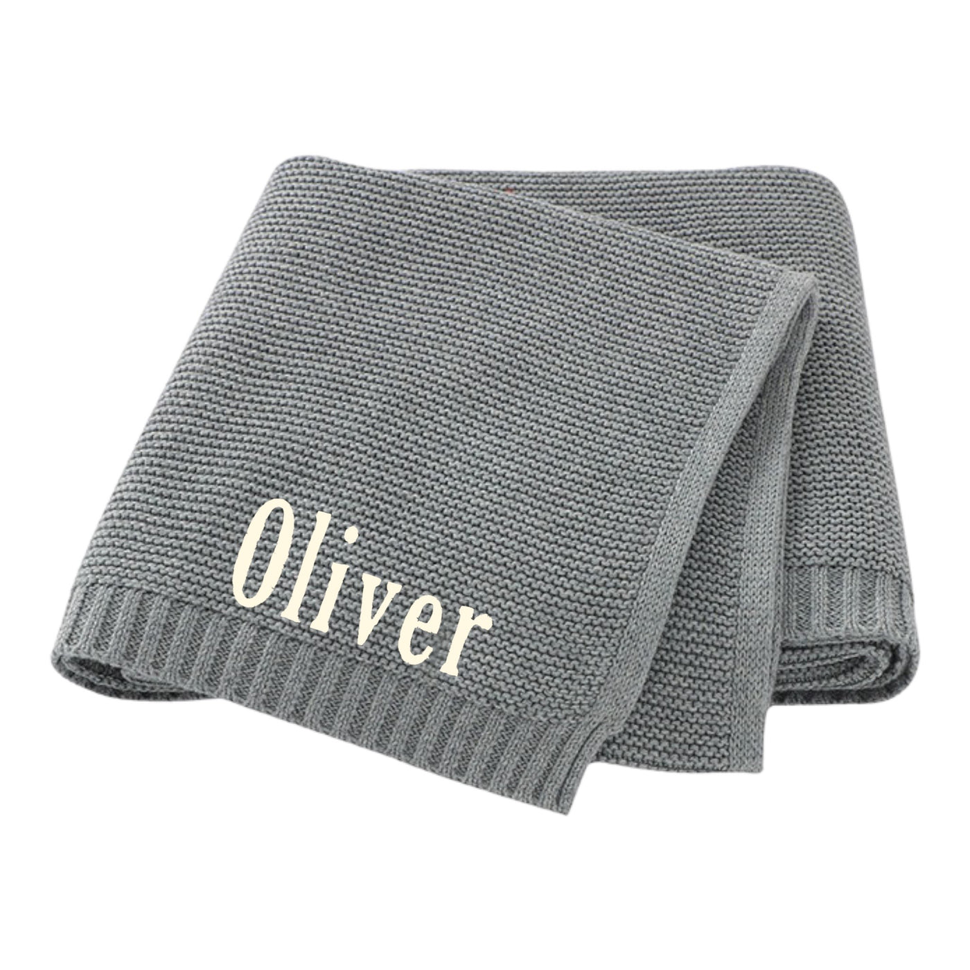 PERSONALISED BABY COTTON KNITTED BLANKET GREY
