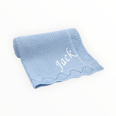 BLUE BABY BLANKET KNITTED NEWBORN SWADDLE WRAP