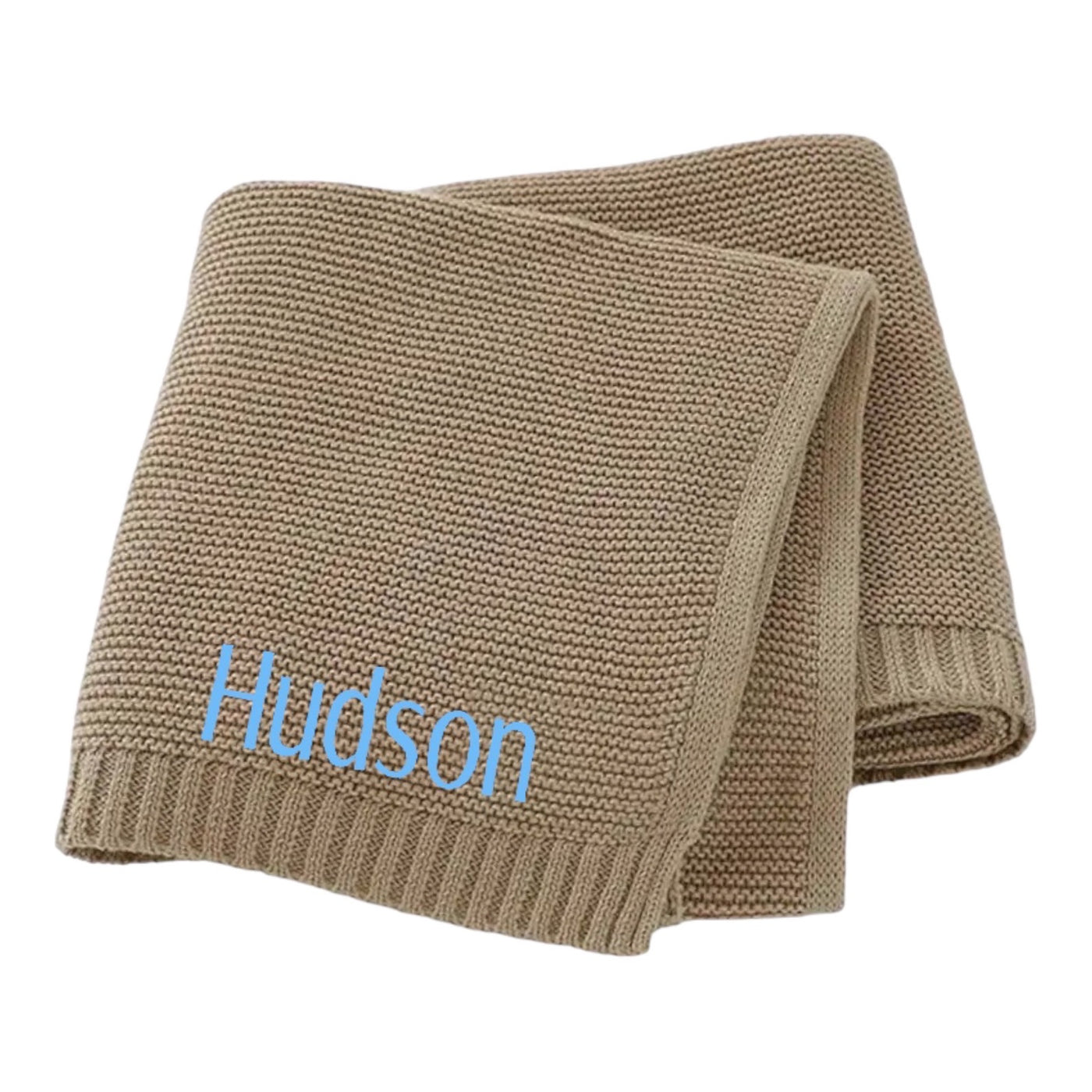 PERSONALISED BABY COTTON KNITTED BLANKET BROWN