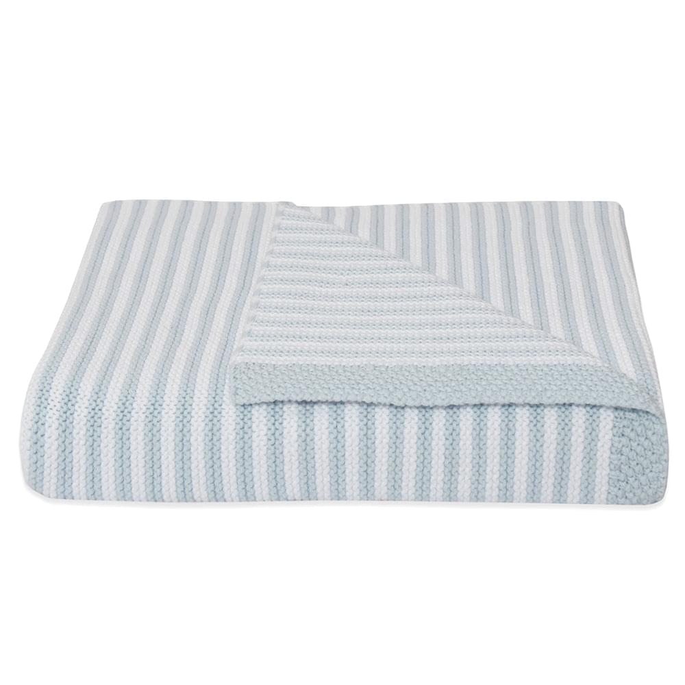 藍/白 100% 棉針織條紋嬰兒毯