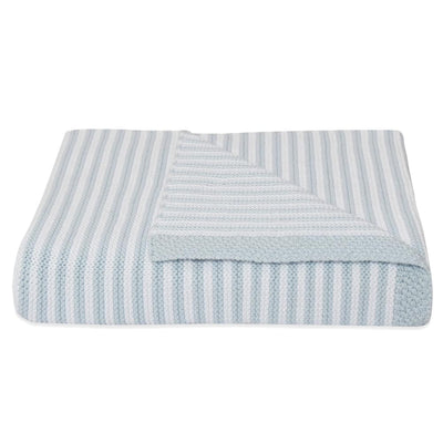 藍/白 100% 棉針織條紋嬰兒毯