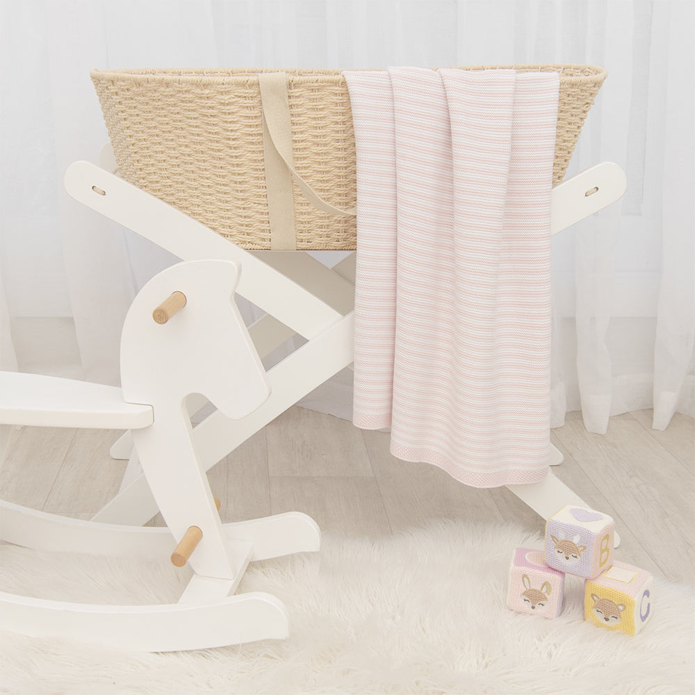 粉紅色/白色 100% 棉針織條紋嬰兒毯