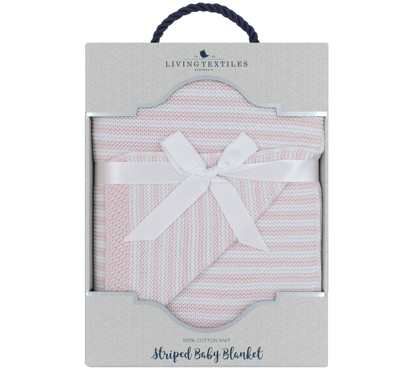 粉紅色/白色 100% 棉針織條紋嬰兒毯
