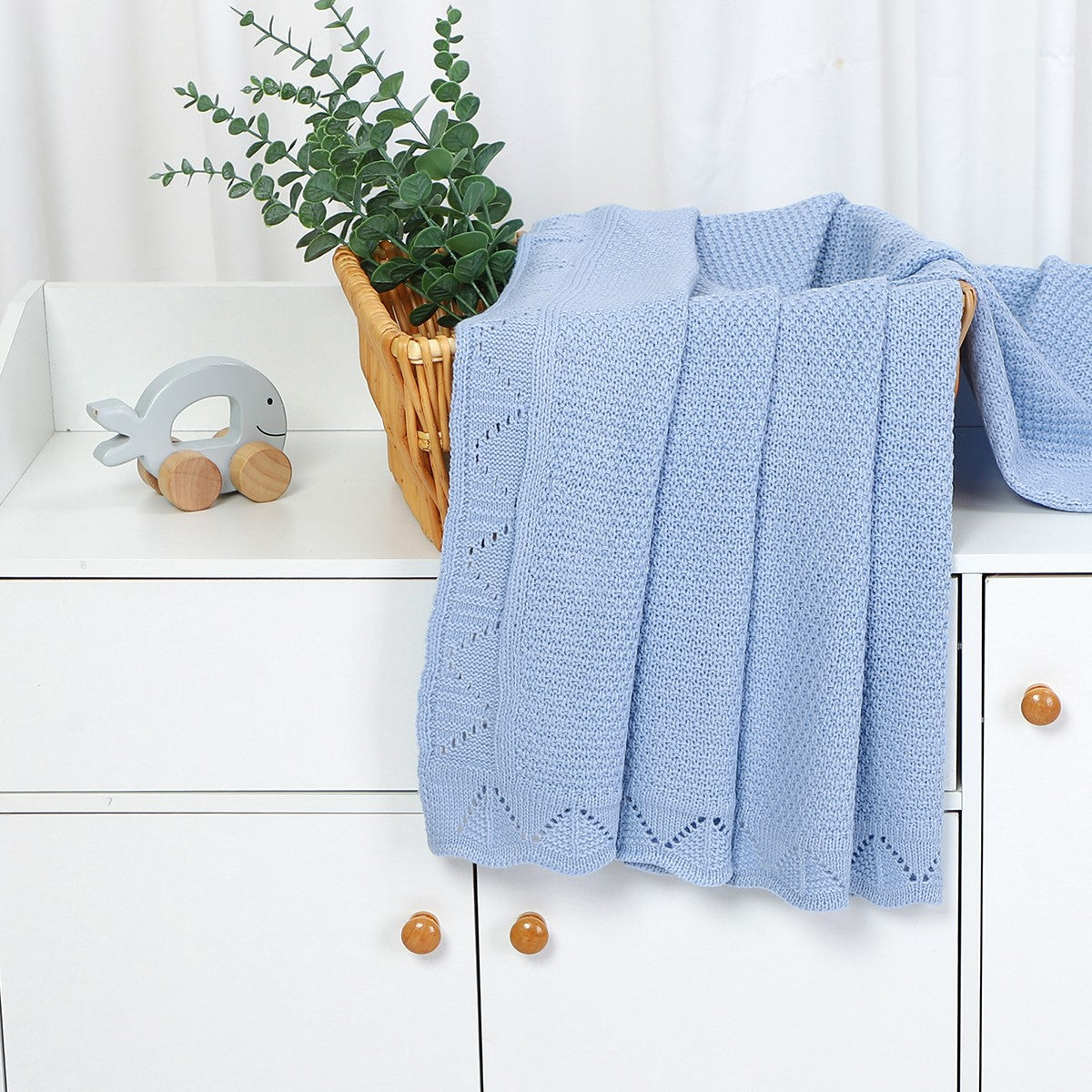 BLUE BABY BLANKET KNITTED NEWBORN SWADDLE WRAP