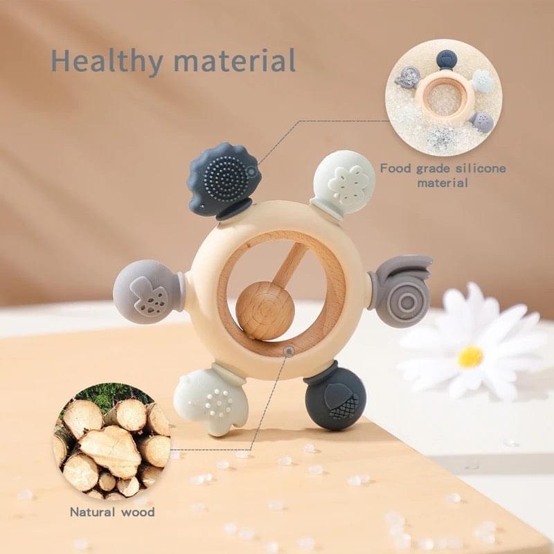 Teether Rattle Packaging BLUE MULTI-SURFACE TEETHER/RATTLE WHEEL – Snugglebubs Online