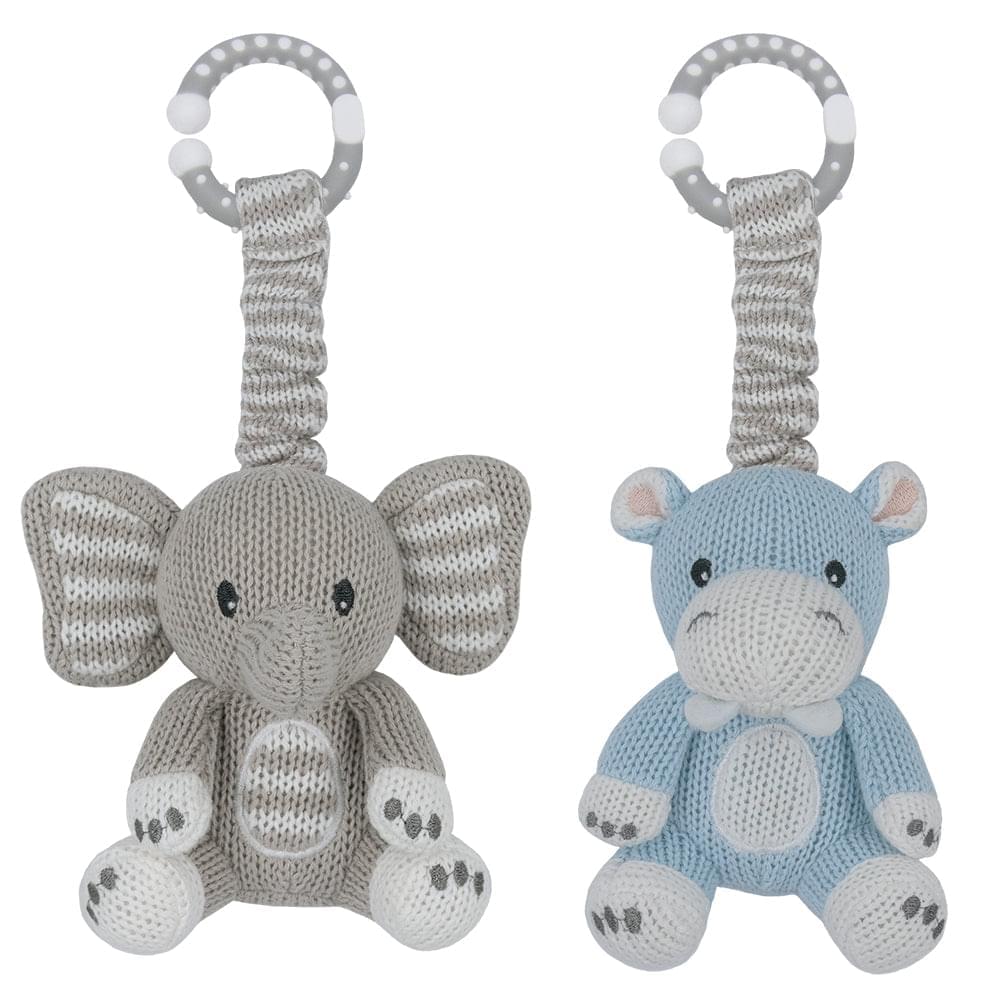 ELEPHANT AND HIPPO 2 PACK STROLLER TOYS