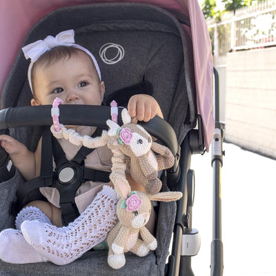 小鹿和兔子 2 件裝嬰兒車玩具
