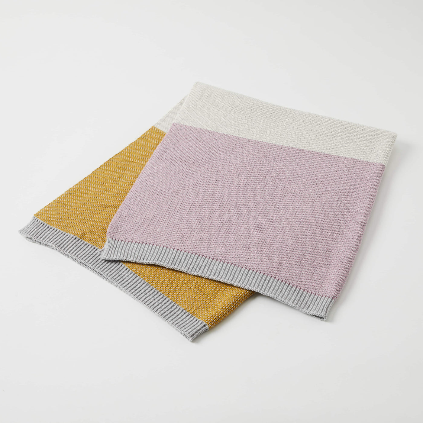 粉紅色/芥末黃精美塊條紋嬰兒毯