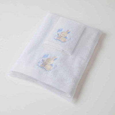 藍色小兔子浴巾和洗臉器